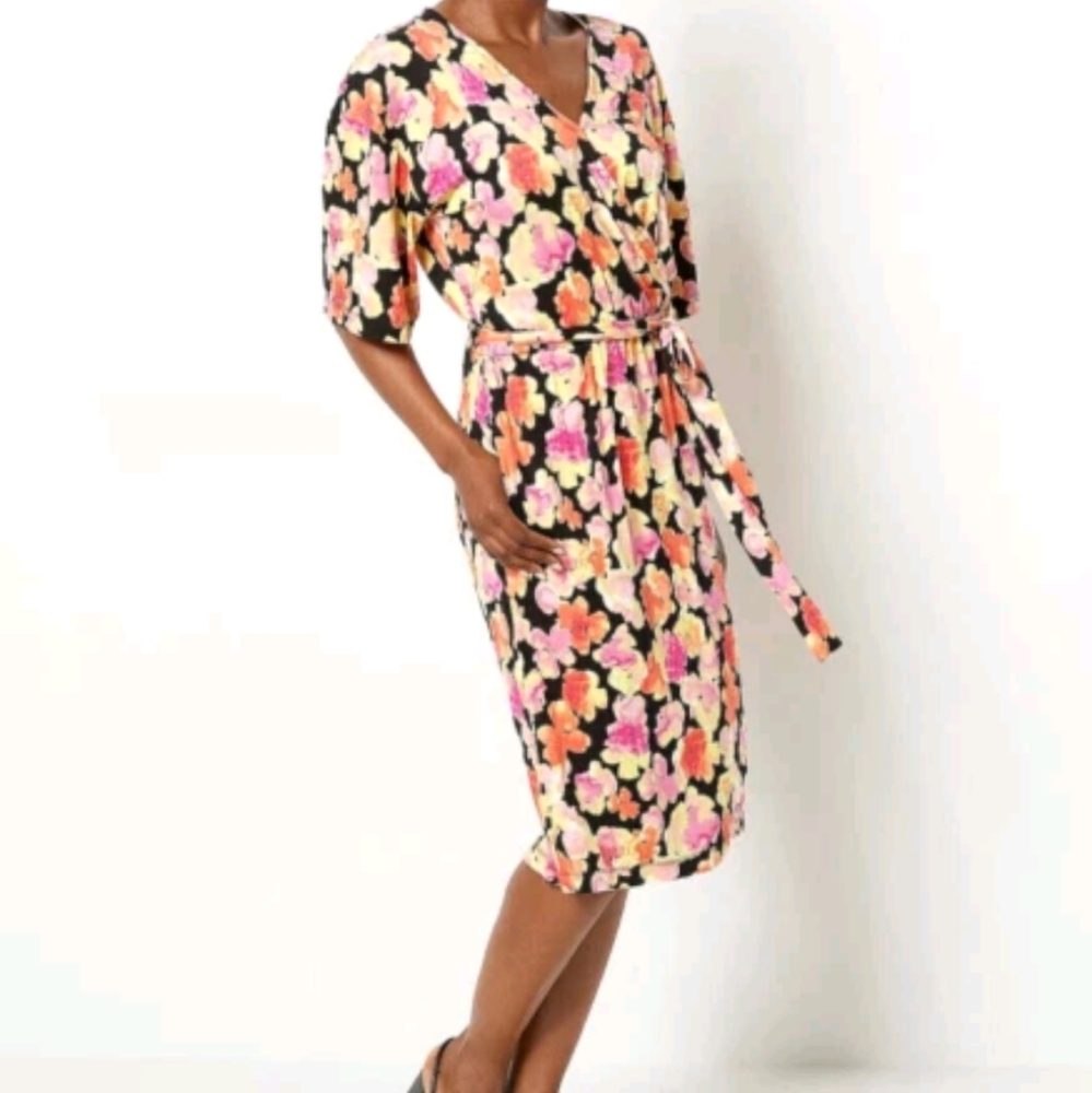 J Jason‎ Wu Knit Printed Floral Wrap Dress-Black Floral-sm-NEW-A484531